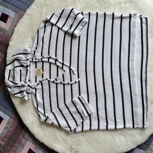 Chaser White & Navy Stripe Super Soft Cozy Short Sleeve Hooded Sweater